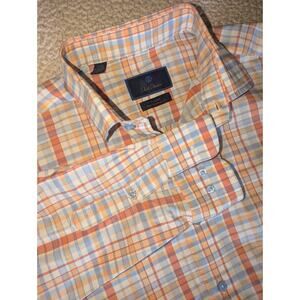 David Donahue Fusion Performance Mens Large Multicolor Plaid Button Up LS